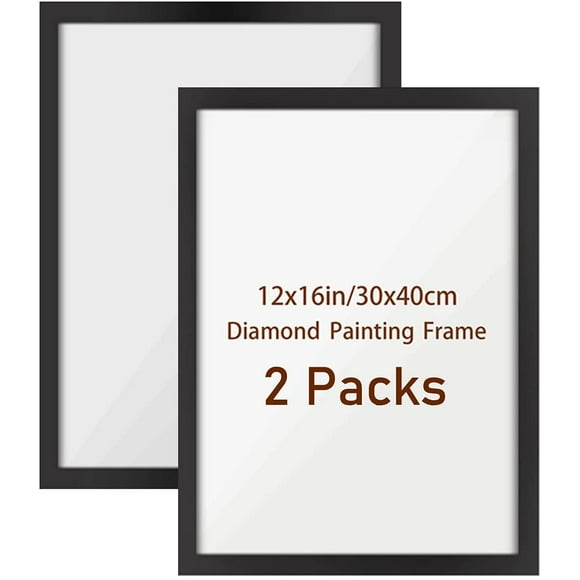Diamond Painting Frames Magnetic Frame 12x16 in & 30x40 cm Diamond Painting Pictures or Photos 5D Diamond Painting Art Frame Accessories for Wall Door Glass Back Mat Hanging Kit 2-Pack (Black)
