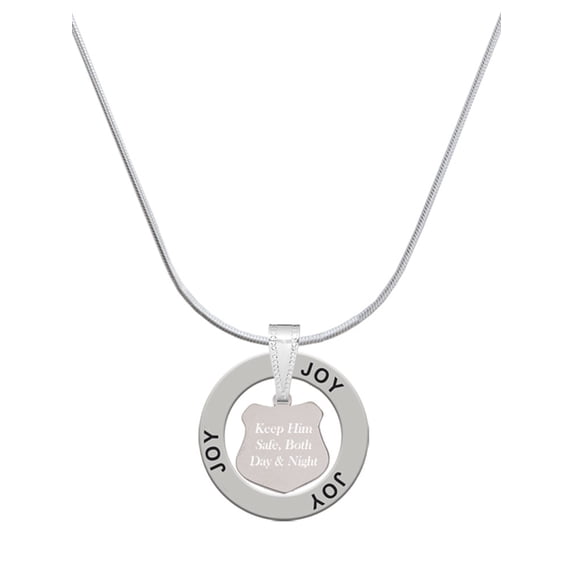 Delight Jewelry Stainless Steel Keep Him Safe Police Badge - Joy Ring Charm Necklace, 18"