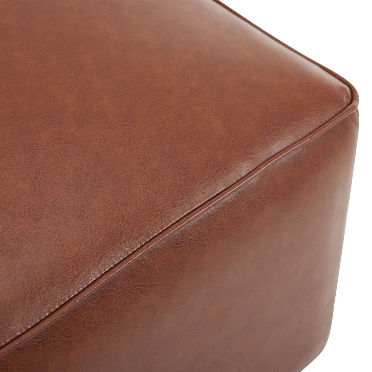 Upholstered Square PU Leather Ottoman, Brown