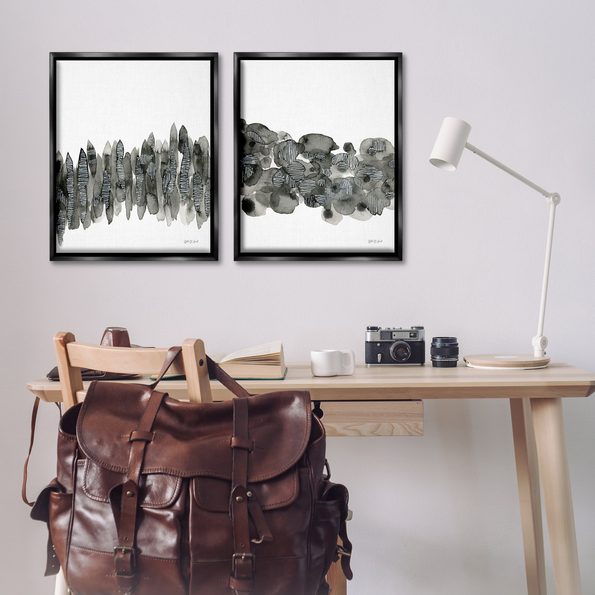 Stupell Industries Abstract Charcoal Kindling Abstract Painting Black Floater Framed Canvas Art Print Wall Art, 31 x 25, Set of 2