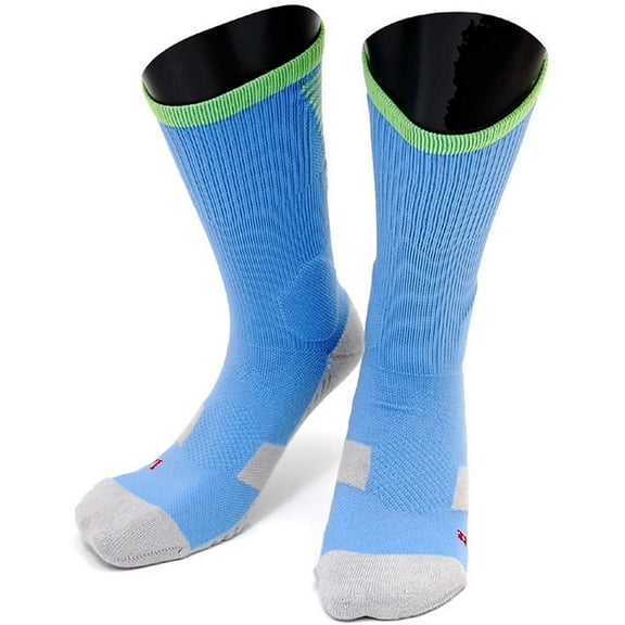 Lian LifeStyle Men's 1 Pair High Crew Athletic Sports Socks Size M XL0028-01Sky Blue w/ Green Strip