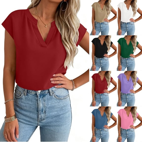Tqcoqu Women's Cap Sleeve V Neck Tops Trendy Casual Blouses Summer Work Shirts,Black,Women's S-XXL