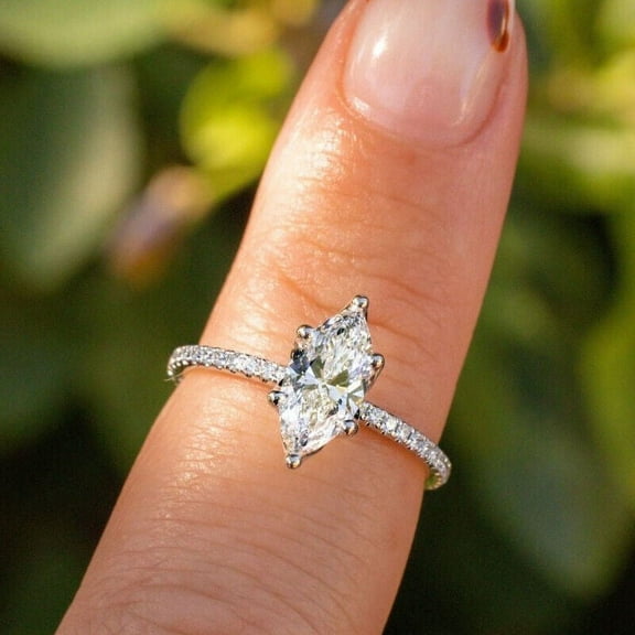 1.03 Marquise Moissanite Ring, Solid White Gold Pave Set Wedding & Engagement Ring, Proposal Ring Anniversary Gift For Women Minimalist Ring