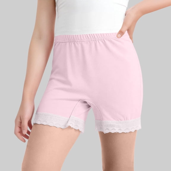 hengsof Lace Trim Solid Color Bike Shorts for Girls, Length Thin Leggings, Safety Shorts for Dress Wear in Summer Season, Size 4-13 Years