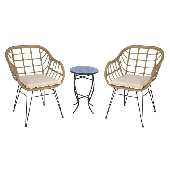 Jiallo Faux Rattan Basket Chair Set With Mosiac Accent Table