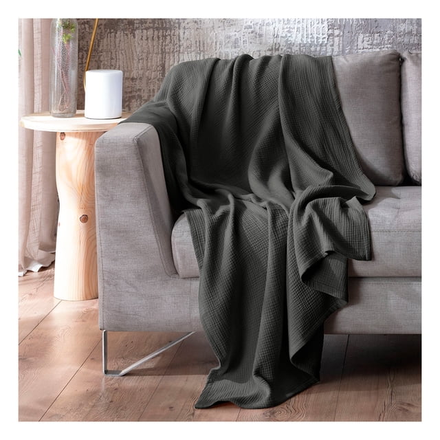 Manta Muselina 100% Algodón Frazada Esquimal Ideal para Cama, Sofá y Decoración (Negro grisáceo)
