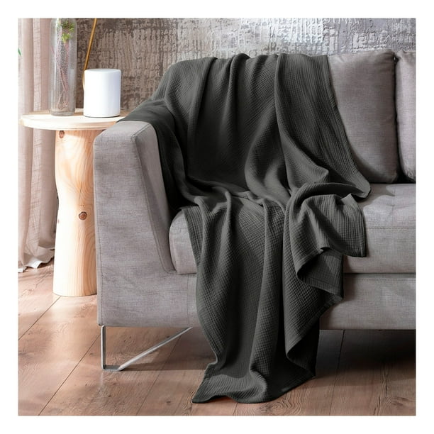 Manta Muselina 100% Algodón Frazada Esquimal Ideal para Cama, Sofá y Decoración (Negro grisáceo)
