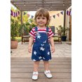 thumbnail image 3 of Cenuakty Toddler Newborn 12M 18M 24M 2T 3T 4T 5T Girls 4th of July Outfit Striped Short Sleeves T-Shirt and Rolled Hem Star Denim Overalls Shorts Set, 3 of 9