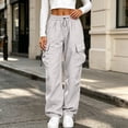 thumbnail image 2 of Axiiglly Cargo Pants for Women, Casual Drawstring Elastic Waist Silver Work Pants with Multi Pockets, Baggy Stretchy Straight Leg Hiking Streetwear, XXS-2XL, 2 of 9