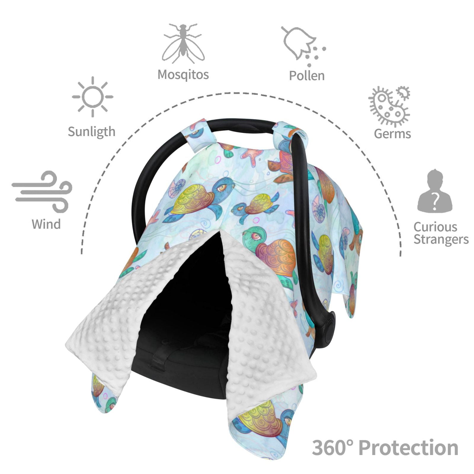 Naloa Colorful Sea Turtle Baby Car Seat Cover, Breathable Baby Carrier Cover, Multiuse Baby Carrier Cover & Nursing Breastfeeding Cover