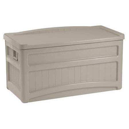 Suncast 73 Gallon Light Taupe Resin Storage Seat Deck Box with Wheels DB7500
