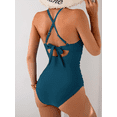 thumbnail image 3 of Women's One Piece Swimsuit Tummy Control Bathing Suit for Women with V Neck Cross Front & Wrap Tie Back, Full Coverage Swimwear, Green, 3 of 8