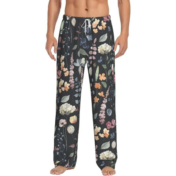 Daiia Wildflower Watercolor 1 Men's Sleep Pant with Pockets and Drawstring,Pajama Pants-Small