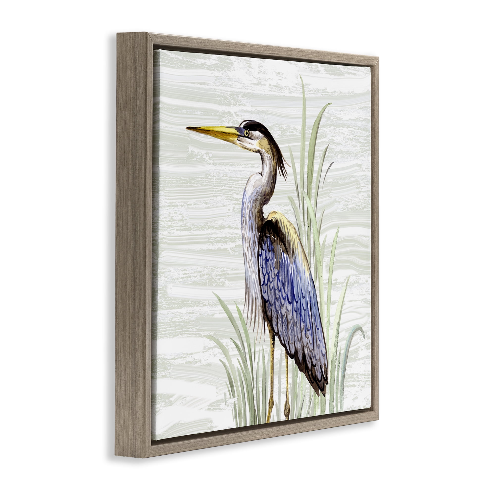 Stupell Industries Beach Bird Simple Heron Animals Painting Brown Floater Framed Canvas Art Print Wall Art, 18 x 18