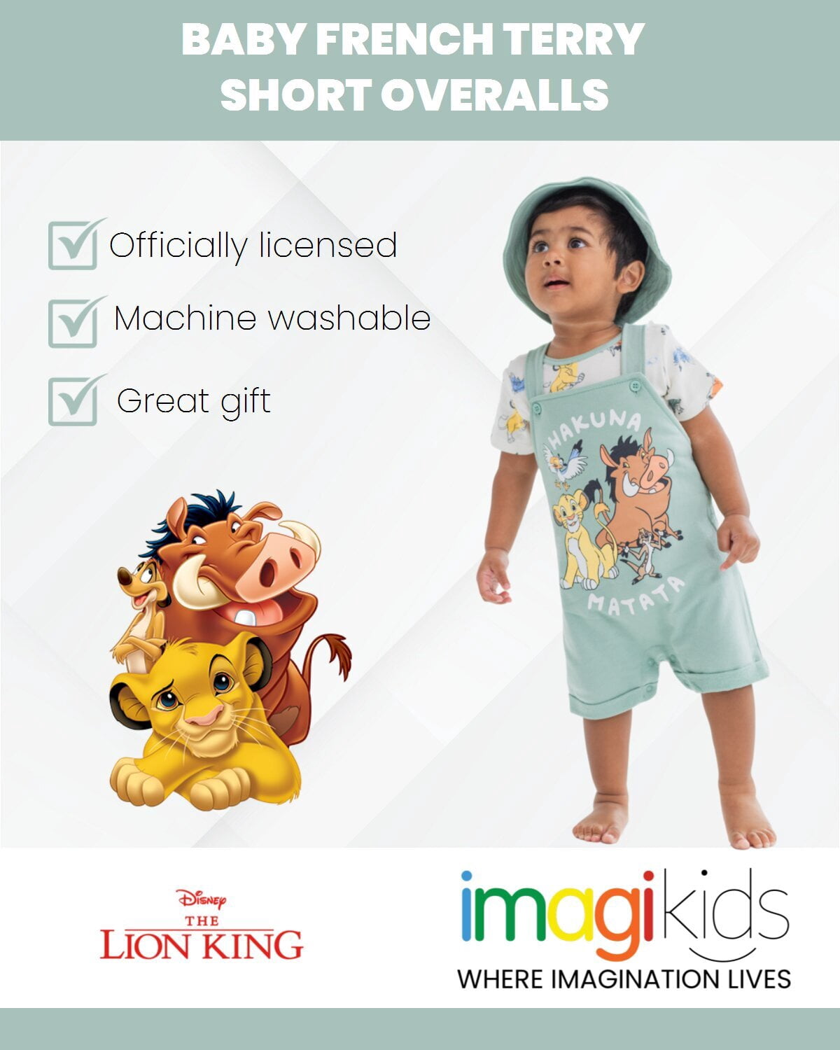 Disney Lion King Baby Boys' Tee and Shortall Set with Bucket Hat Lion King Sage Green