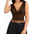 thumbnail image 3 of Women'S Deep V Tank Top, Ruched Waist Tight Fitted Camis with Open Back for Layering and Style Brown XL, 3 of 9