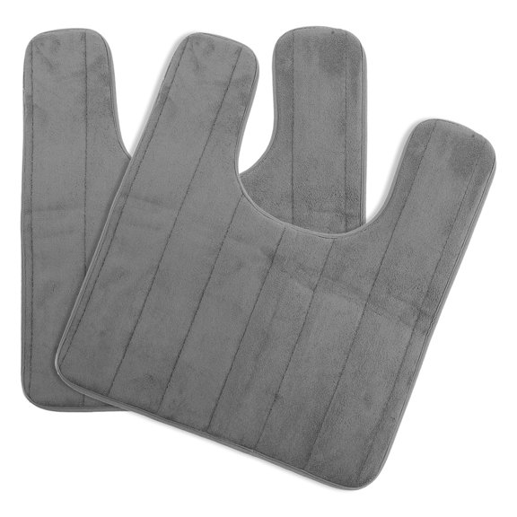 Bathroom Seat Slow Rebound Floor Mat Area Rugs Non-slip Toilet Mat Cotton Dark Grey 60.00X50.00X1.00CM 2 Pcs