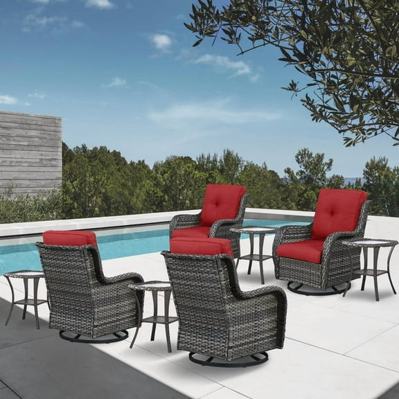 POCASSY 8 Piece Multiple Chairs Seating Group with Cushions and Side Tables