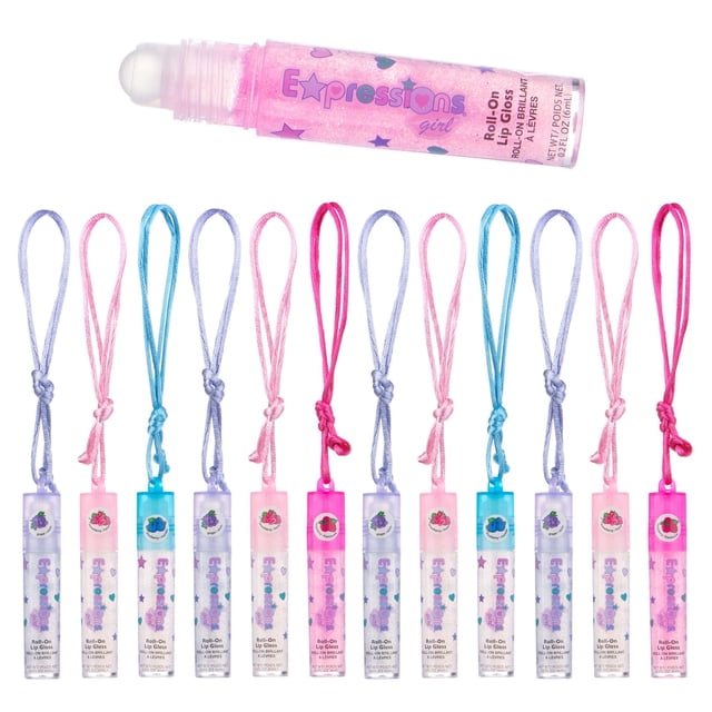 Set de brillo labial Expressions con sabor a fruta, 12 unidades, con collar