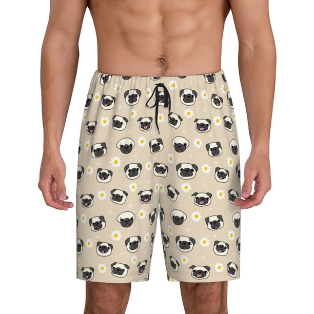 Fotbe Pug Dog Face Pantalones Cortos de Pijama para Hombre, Ropa de Dormir, Pantalones de Pijama Cortos para Hombre-Large