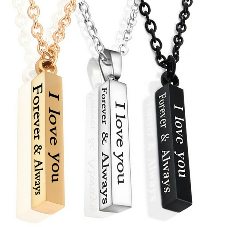 AYYUFE I Love You Letter Print Chain Couple Necklace Stainless Steel Square Bar Pendant Party Necklace Jewelry Accessories