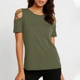 thumbnail image 3 of Dpjklzsn Women's Cutout Shoulder T-Shirt, Short Sleeve Crew Neck Cinched Waist Top, 3 of 8