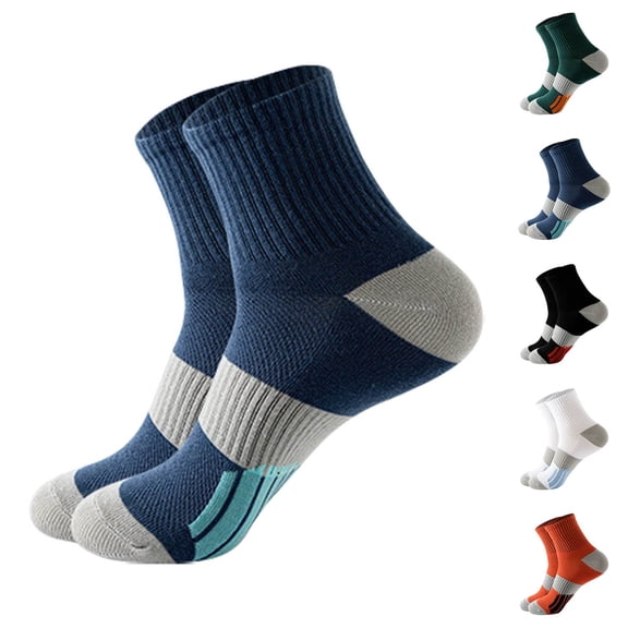 Helii Men's Basketball Crew Socks – Low Cut Athletic Sports Socks, Breathable Moisture Wicking Cushioned Training Socks for Running Gym, Reinforced Heel Toe Color Block Socks Blue,One Size