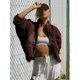 thumbnail image 5 of Chaqueta Afelpada para Mujer, con Botones, Estilo Casual, Ideal para el Invierno Abrigo Cálido con Bolsillos Marrón Oscuro S, 5 of 8