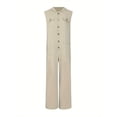 thumbnail image 4 of Men's Sleeveless Coverall Work Jumpsuit Long Pants Thin Soft Casual Washed Cotton Hooded Worksuit with Button Front and Multi Pocket Khaki, 4 of 6