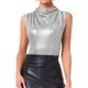 thumbnail image 1 of TOP METÁLICO FRUNCIDO SIN MANGAS DE INSPIRE CHIC para Mujeres, Camisetas Brillantes de Fiesta XS Plata, 1 of 6