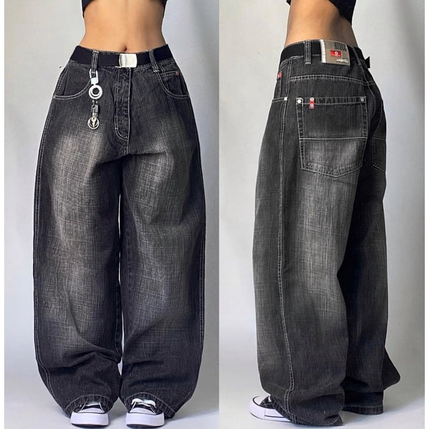 American New Fashion Solid Color Washed Baggy Jeans Y2K Streetwear