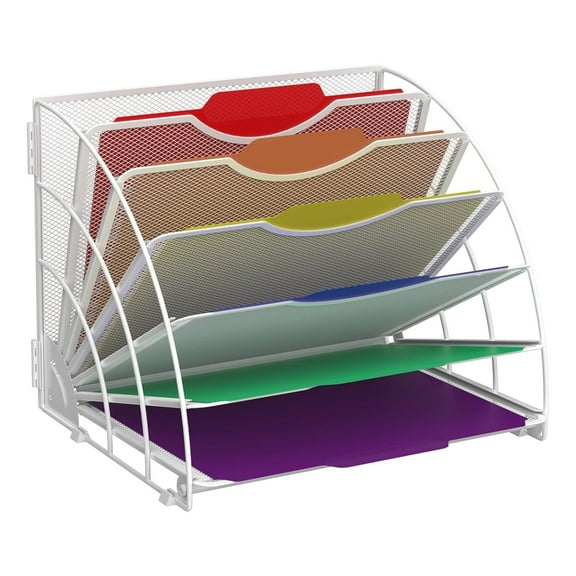INTIGE 6 Compartment File Organizer, Fan Shaped Desktop Organizer for Files, Folders,White, 1 Piece