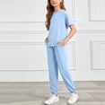 thumbnail image 6 of Asxite Girls Summer Outfits Casual Solid Short Sleeve Round Neck Tee Pants Set 2 Piece, 6 of 7