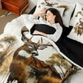 thumbnail image 4 of Feelyou Elk Deer Moose Bedding Comforter Set 7pcs for Men, Western Wooden Cabin Queen Bedding Sets, Woodland Wildlife Theme Reversible Queen Sheet Sets, Microfiber Bedroom Decor, 4 of 8