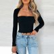 thumbnail image 1 of Chaqueta Traje superior acanalado para mujer Traje superior de 2 piezas con ombligo expuesto Traje de vacaciones de estilo sexy Cgtredaw Negro M para Mujer, 1 of 1