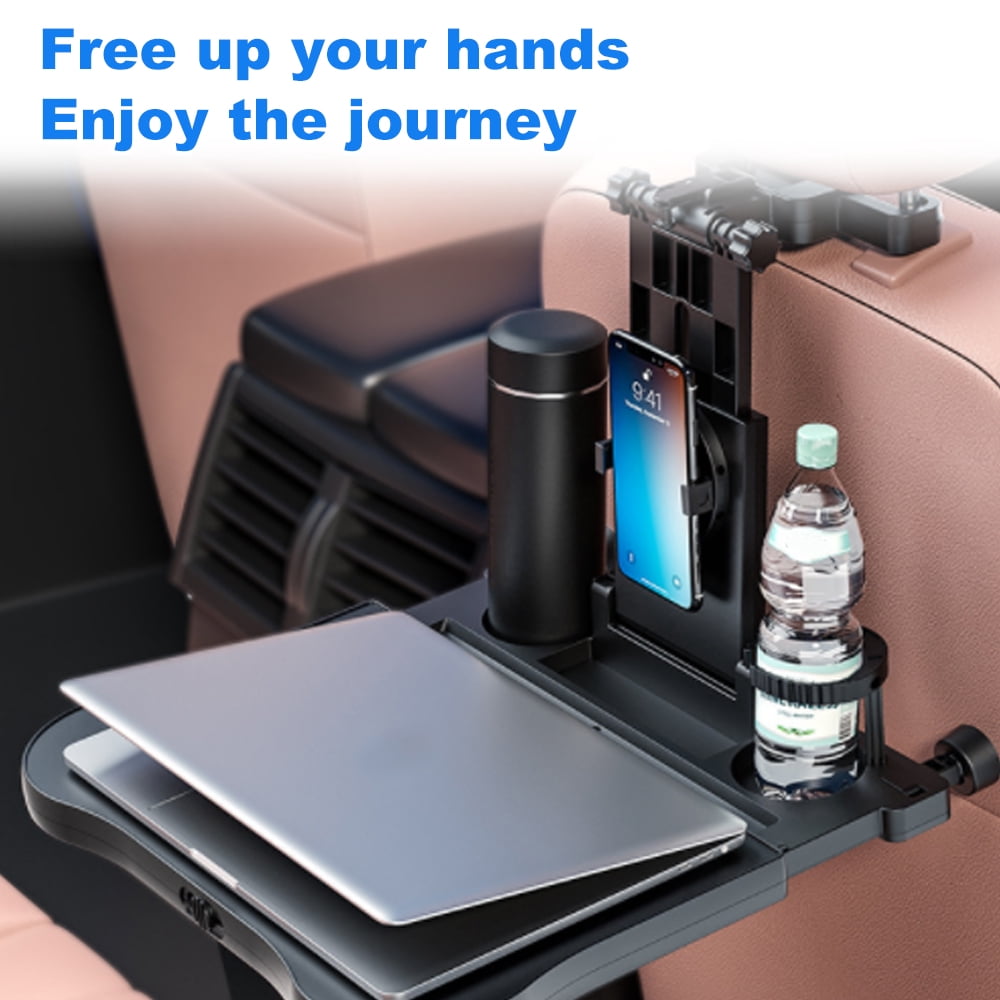 Tray Adjustable Car Seat Travel Table Multifunctional Foldable Car Back Seat Food Tray, Car Table With Phone Holder For Working, Writing, Eating Black