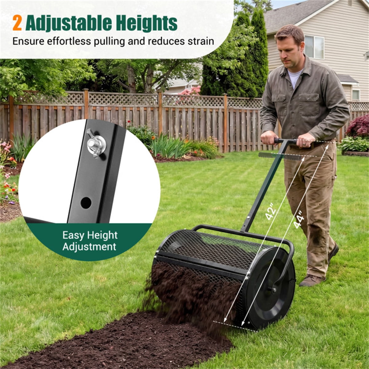 27"×16" Lawn Fertilizer Spreader with Diamond Mesh Clump-Free Garden Compost Spreader - Black