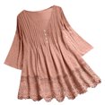 thumbnail image 1 of Camisa de algodón y lino con cuello en V de color sólido para mujer Top hueco de encaje con costuras Fridja  hj4539, 1 of 3