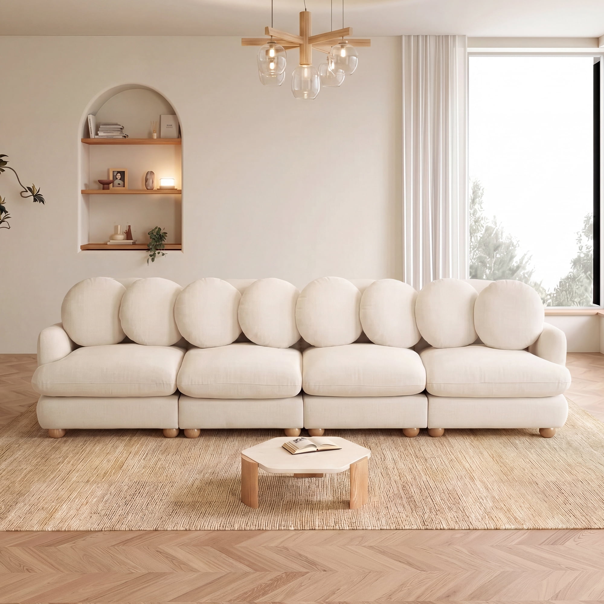 123" Large Chenille Modular Sectional Sofa 4 Seater Deep Seat Couch with 8 Throw Pillows
