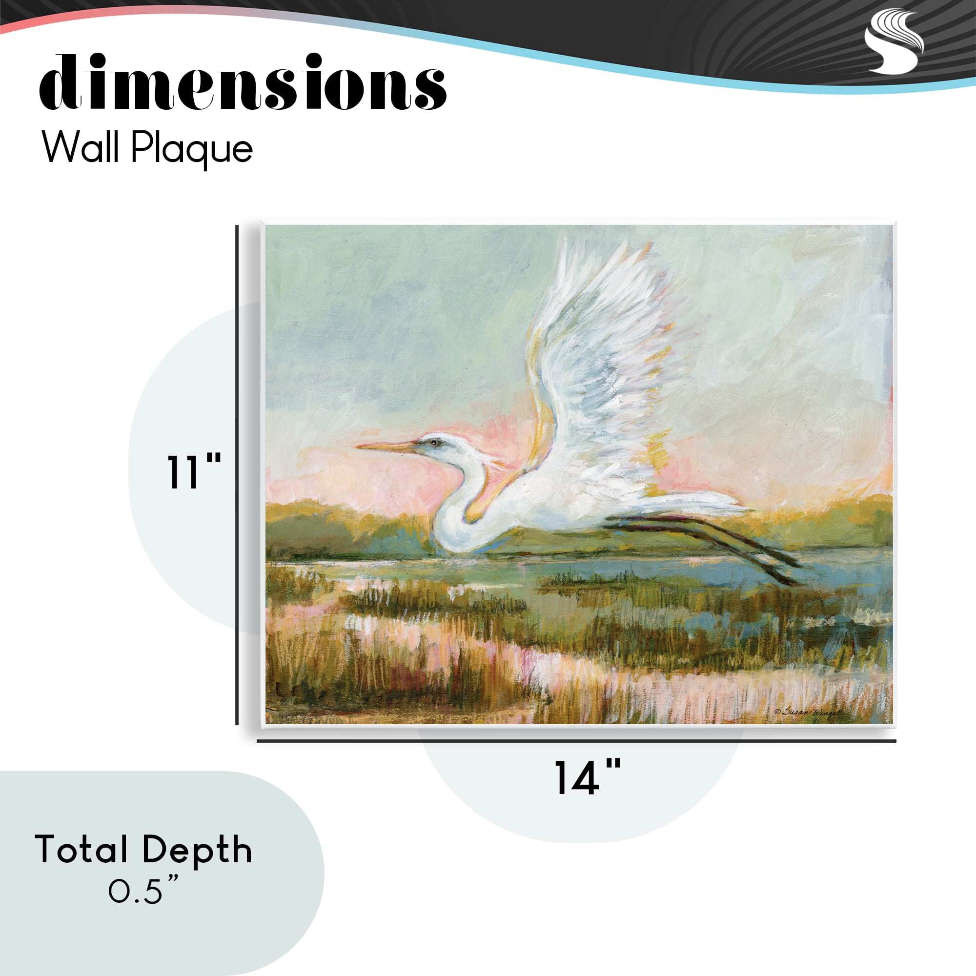 Stupell Industries White Heron Flying Wall Plaque Art, design by Susan Winget