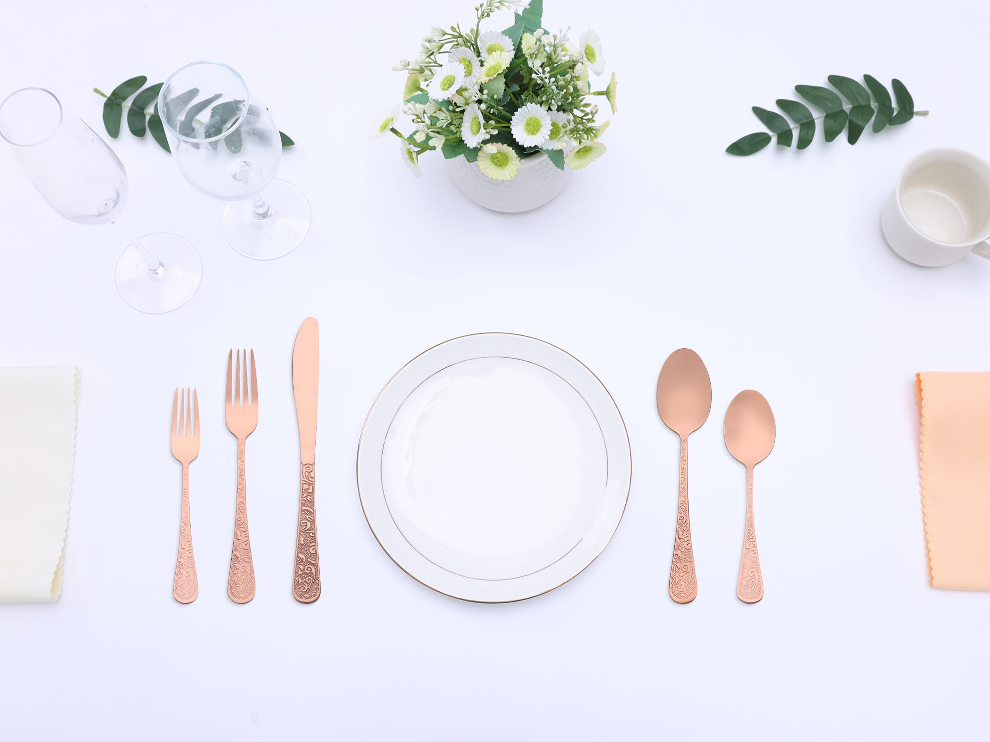 Unique Bargains 30 Pieces Stainless Steel Mirror Polished Cutlery Set for 6 Rose Gold
