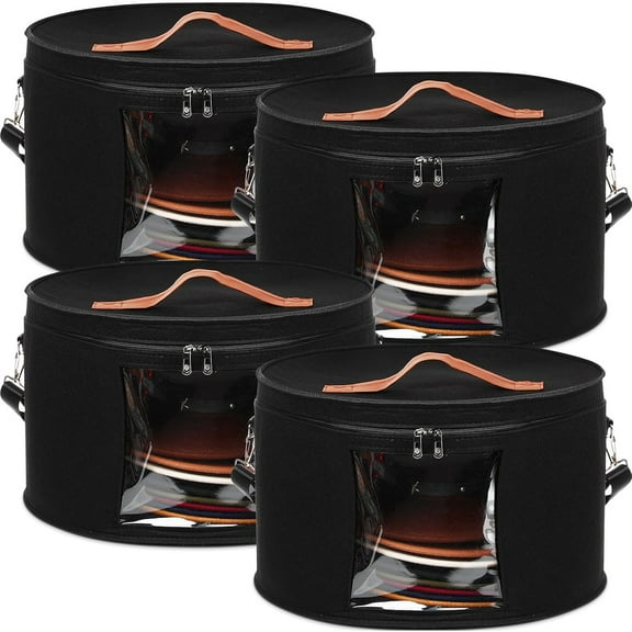 4 Pack Large Round Foldable Hat Box for Women Storage Holds up to 6-10 Hats Cowboy Hat Box with Lid Handles Closet Cowboy Case Organizer Clothes Case for Travel Gift(Black,Felt)