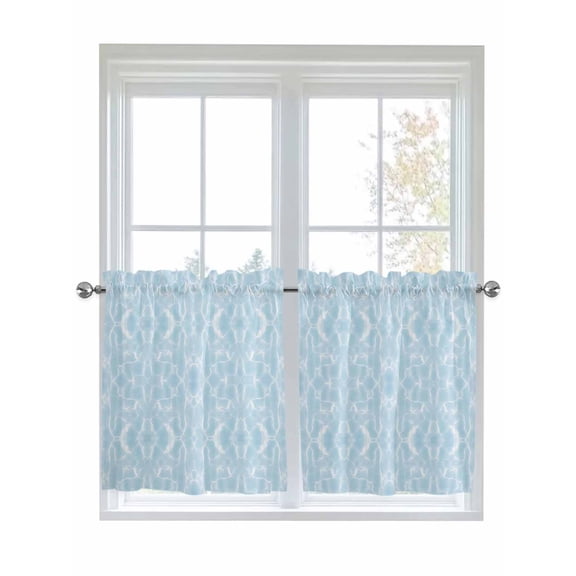 Half Window Curtain 36 Inches Long, Abstract Blue, Window Treatment Curtain Drapes, Minimalistic White Gradient Water Ripple Small Tier Curtains for Bathroom Over Sink, 27.5"x36", 2 Panels