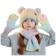 thumbnail image 3 of Gubotare Winter Hat and Gloves for Girls Winter Hat Gloves Scarf Set for Kids, Girls Toddler Pom Pom Knit Beanie Hat and Glove Set for Christmas Gift (Multicolour,One Size), 3 of 8