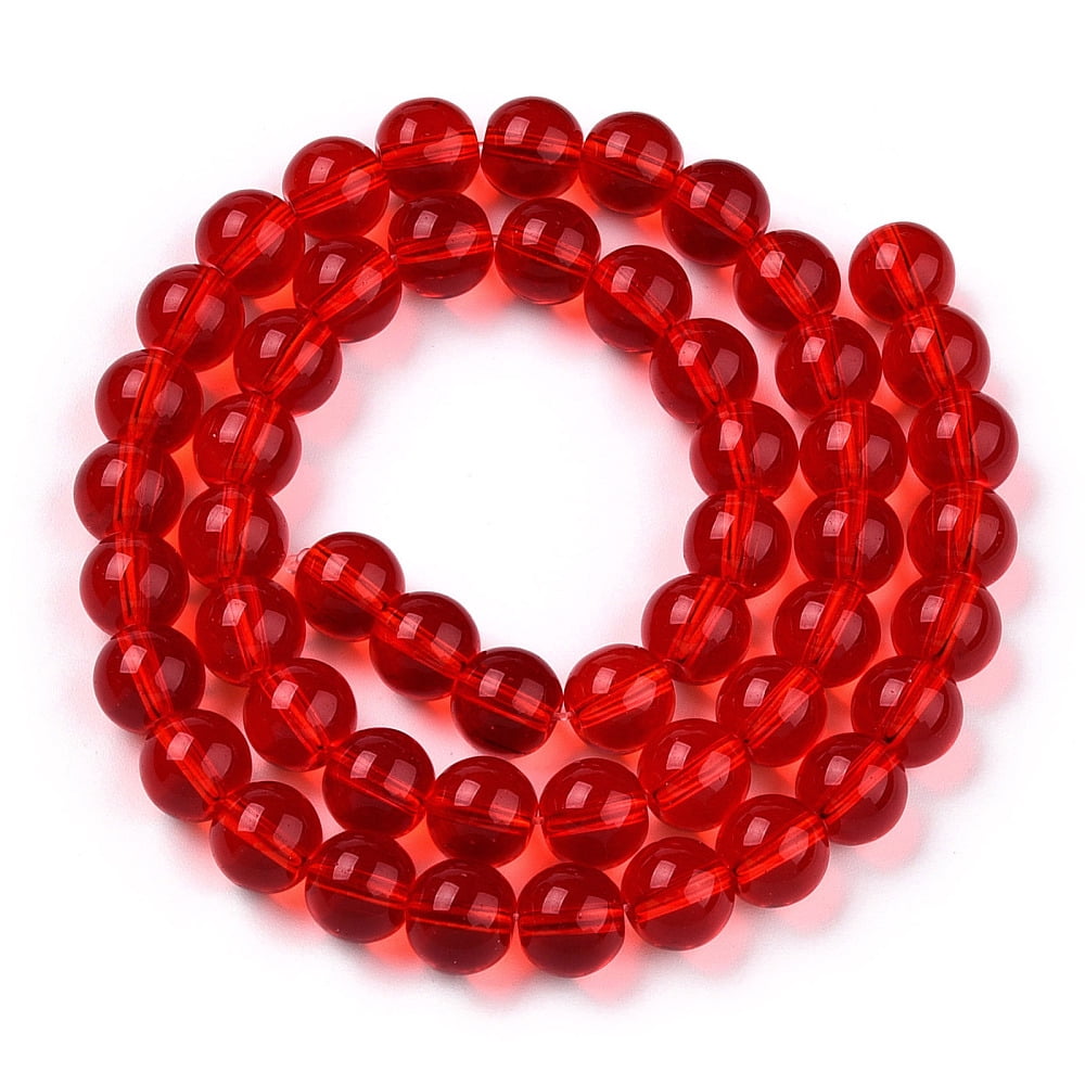 20 Strand Transparent Glass Beads Strands Round Red 8~8.5mm Hole: 1.5mm 51~53pcs/strand 14.96 inch~15.55 inch(38~39.7cm)