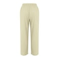thumbnail image 6 of Womens Pants Women Casual Solid Color Trouser Pant Cotton Blend Drawstring Elastic Waist Pocket Long Wide Leg Pants, 6 of 7