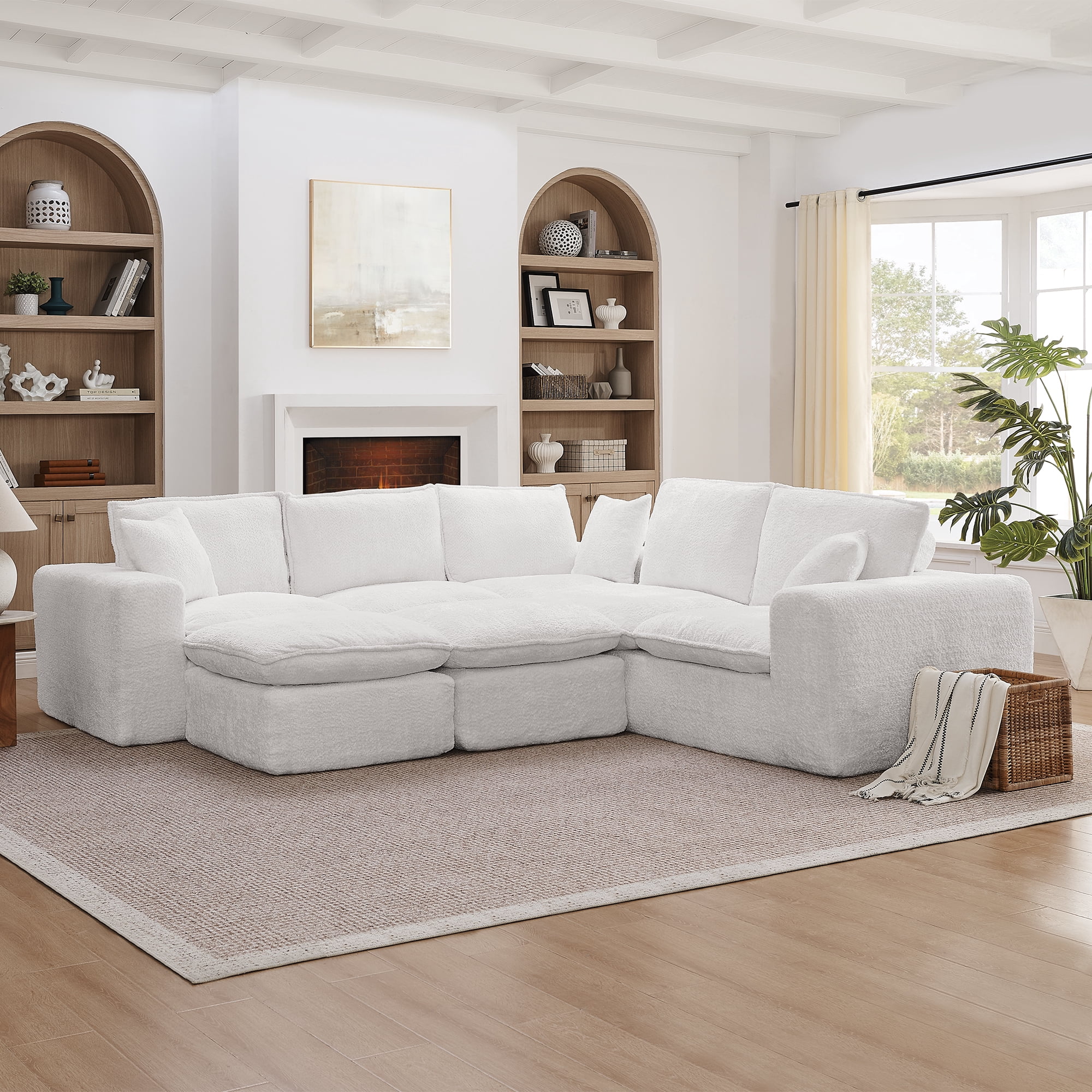 107" L Shaped Sectional Sofa 7 Seat Cloud Couch Boucle Fabric Modular Sofa with Ottoman Deep Seat Comfy Couch for Living Room, Beige