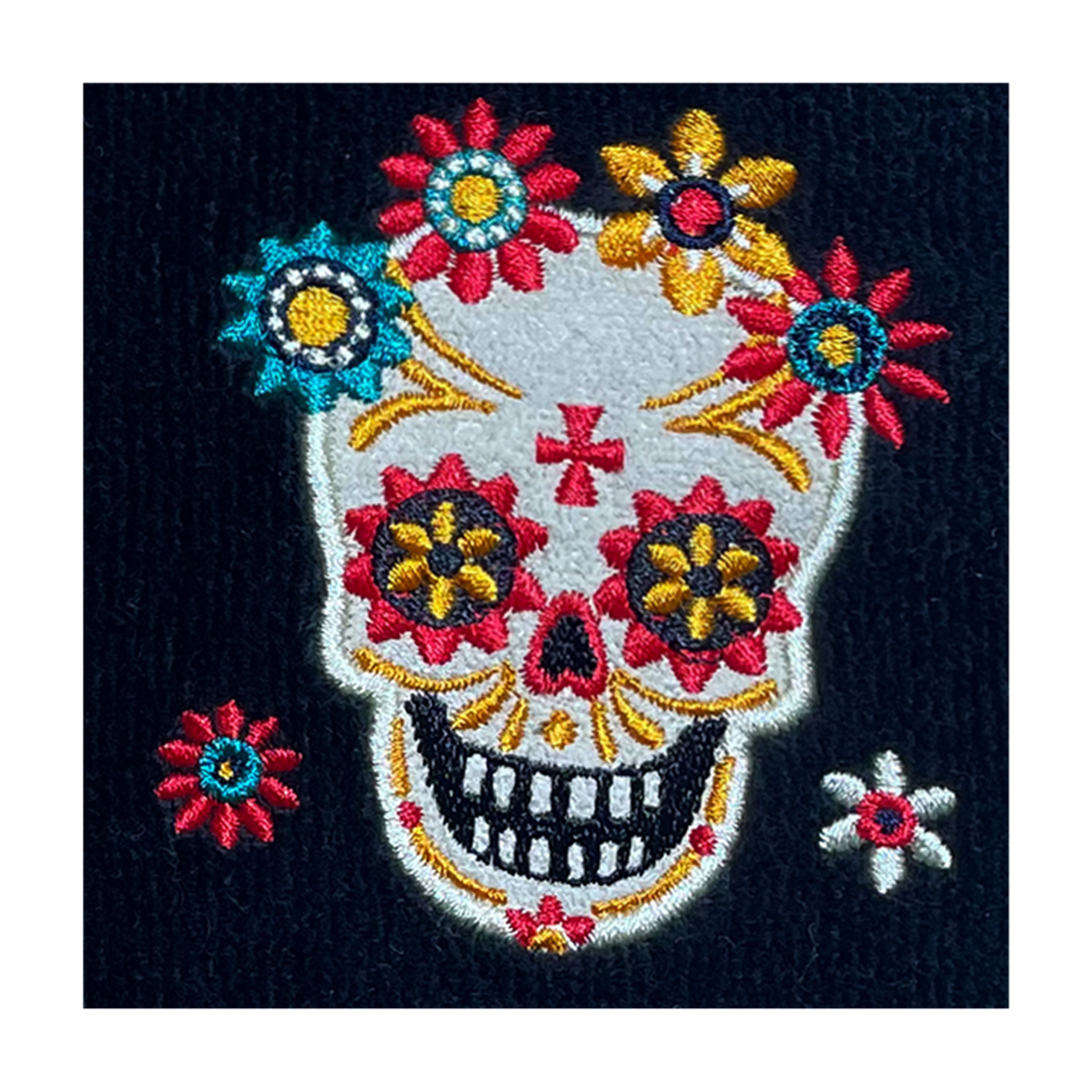 Harper Lane Halloween Embroidered Cotton Hand Towel 2-piece Set Day of the Dead Black