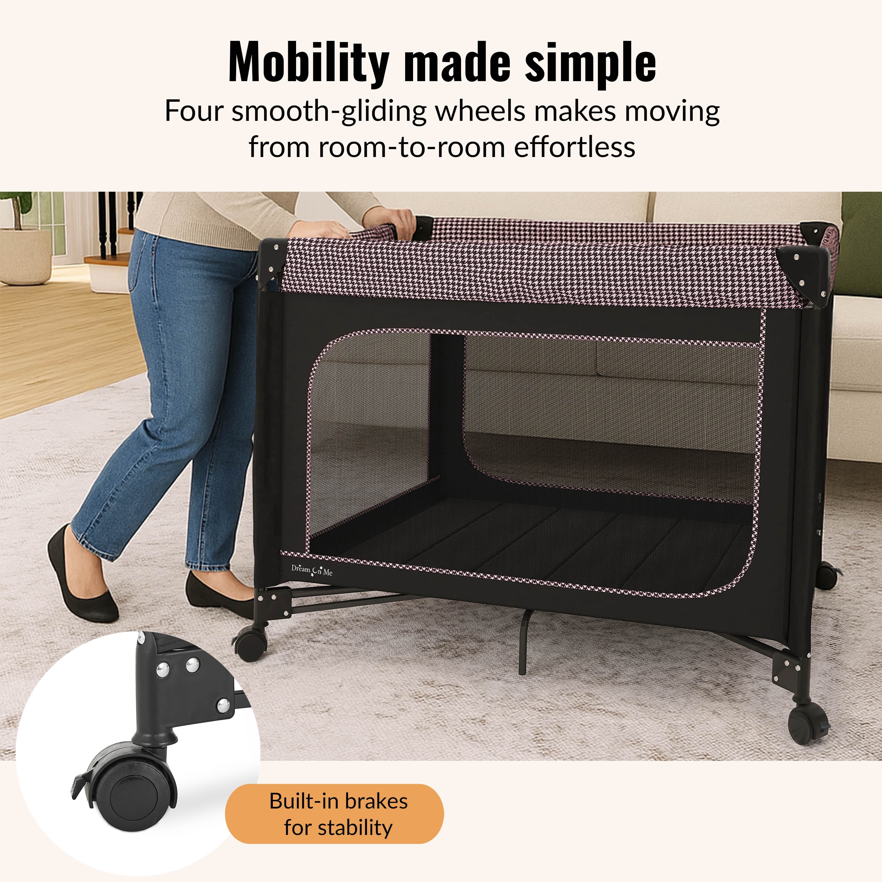 Dream On Me EZGo Portable Playard, Pink And Black