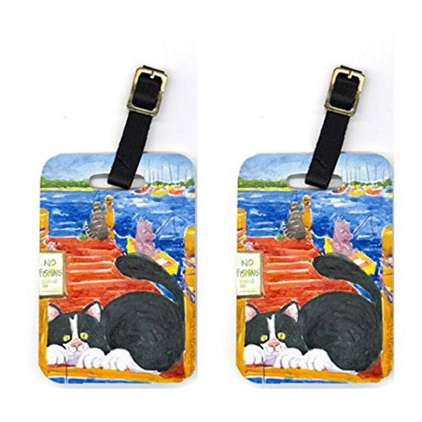 Black And White Cat No Fishing Luggage Tag - Pair 2, 4 x 2.75 In.